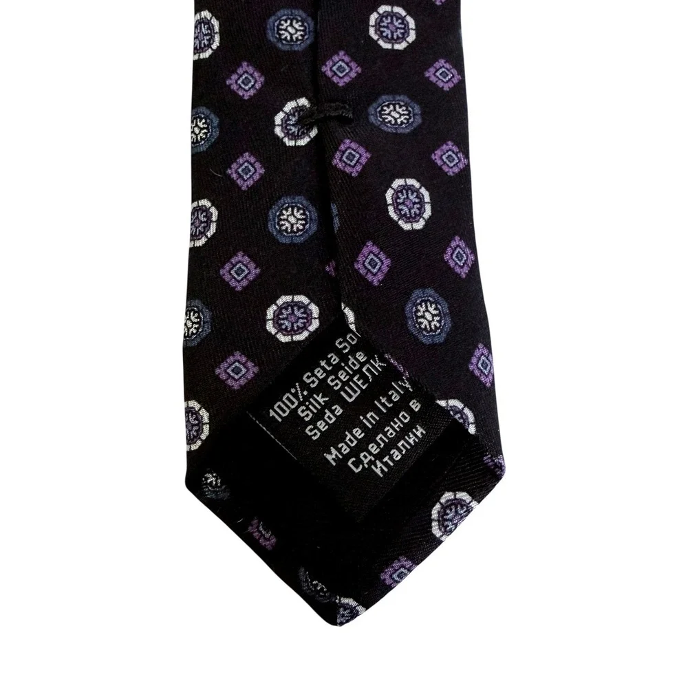Hugo Boss‎ Mens Black Silk Tie Purple Diamond Print Narrow NWT